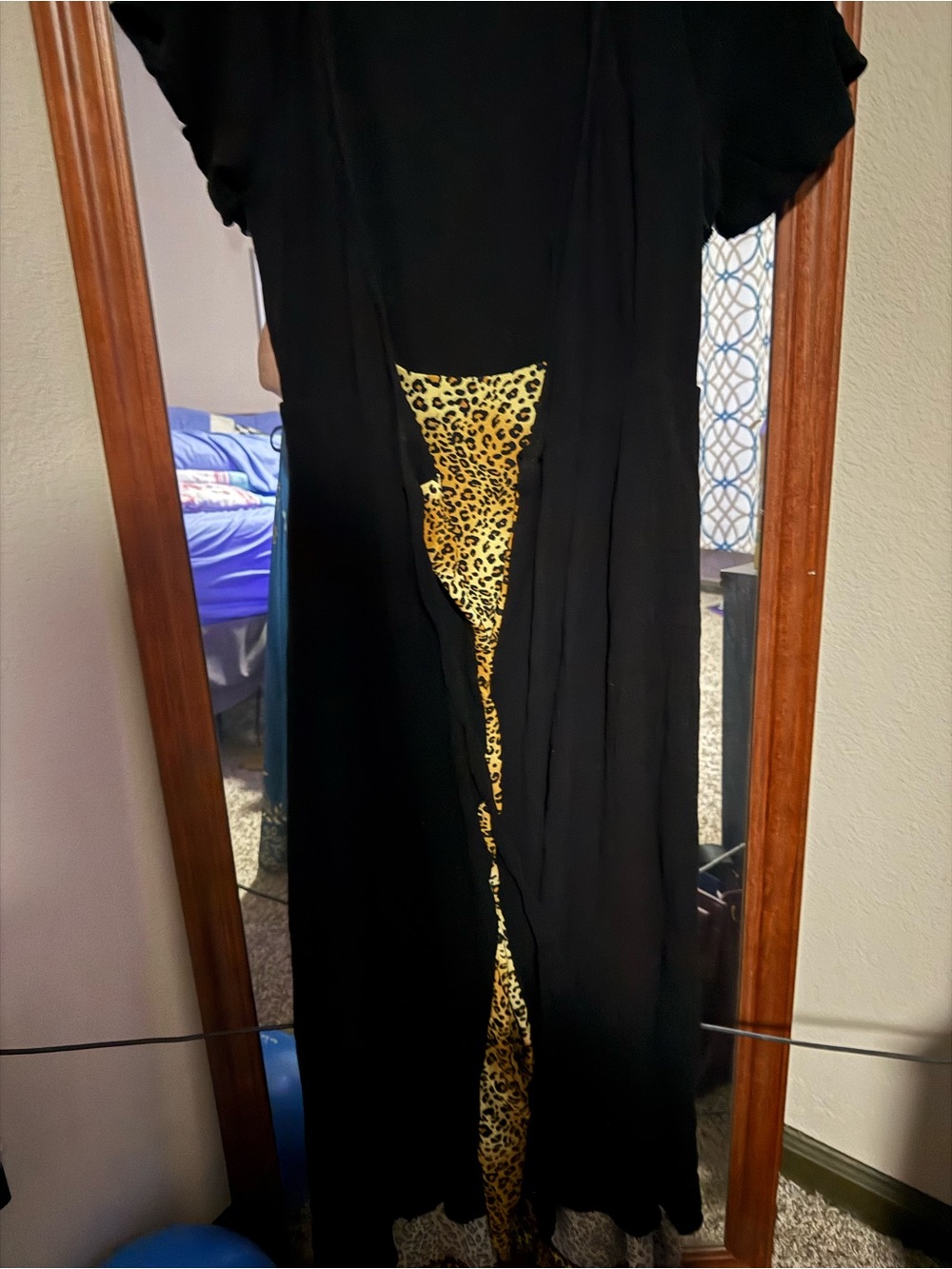 Oblong Box Shop Black Hooded Wrap Dress with Leopard Accent